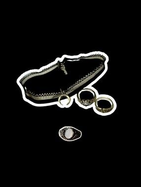 Crescent Charm Black Lace Choker Necklace + 3 Rings Witchy Goth Black Moon Leaf